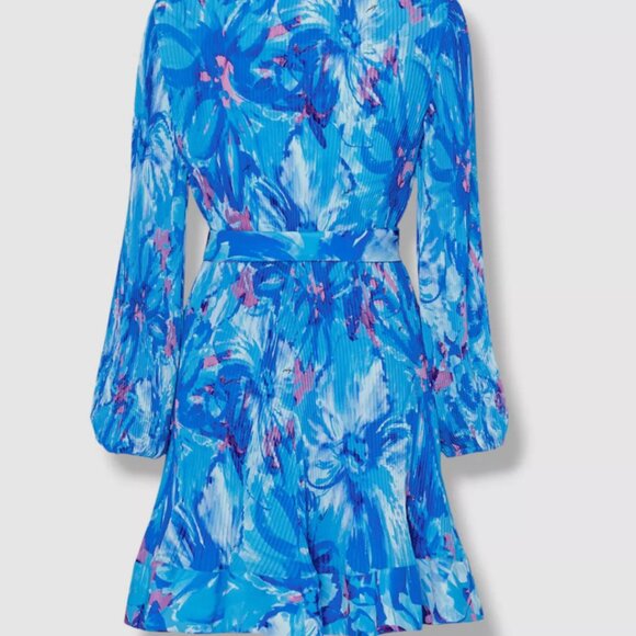 Milly Liv Pleated Dress - Blue Floral - Size 2 - Picture 3 of 5